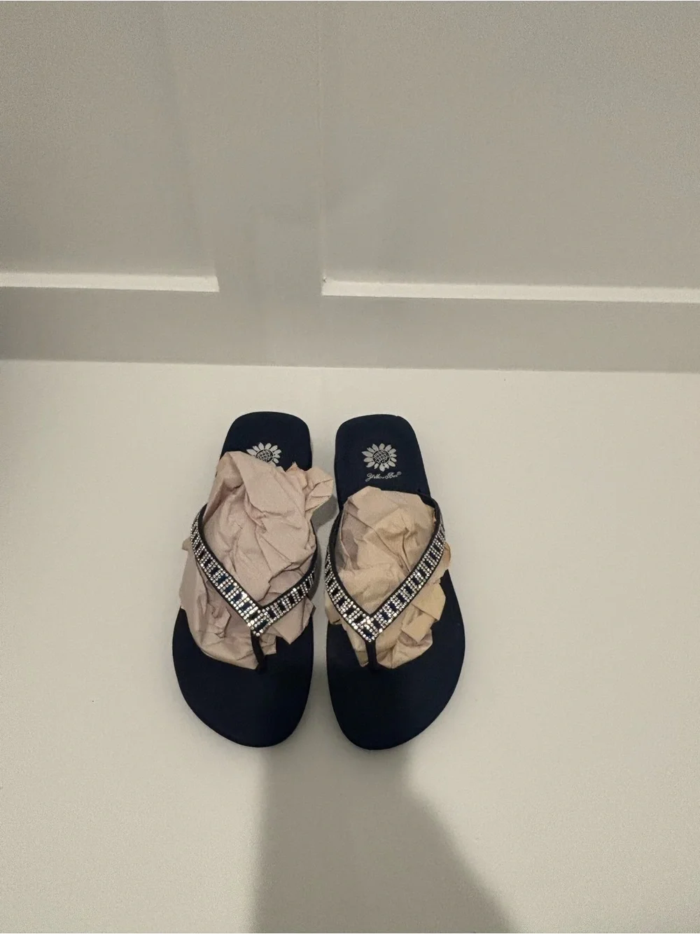 Yellow Box Navy Rhinestone Flip Flop Sandals - Picture 8 of 8